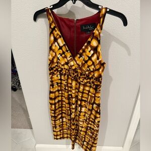 Nicole Miller Vibrant Yellow and Brown Backless Dress (Size 2)